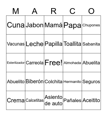 BABY SHOWER Bingo Card