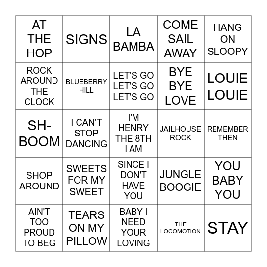 JUKEBOX Bingo Card