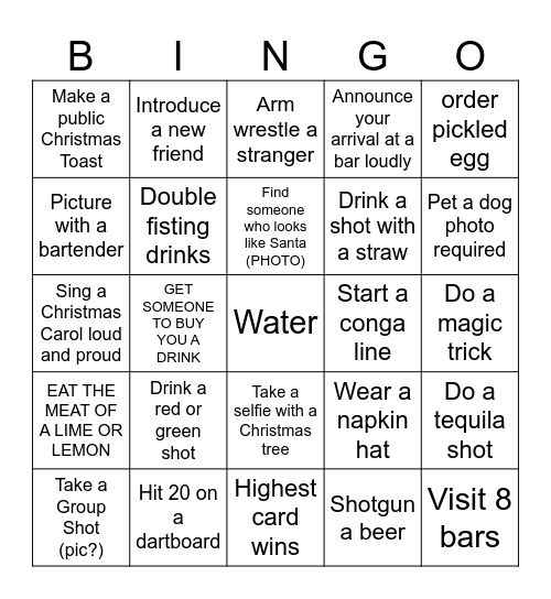 Christmas Bar Crawl- Max 2 in any one Bar Bingo Card