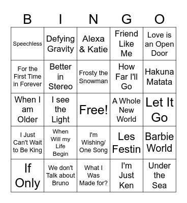 Movies & TV Show Songs Bingo Card