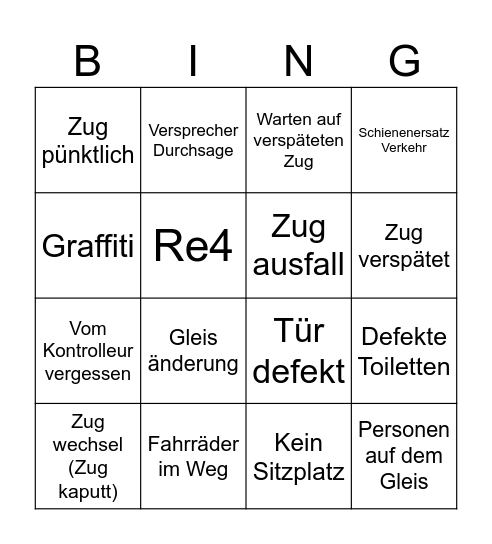 Zugfahrt Bingo Card