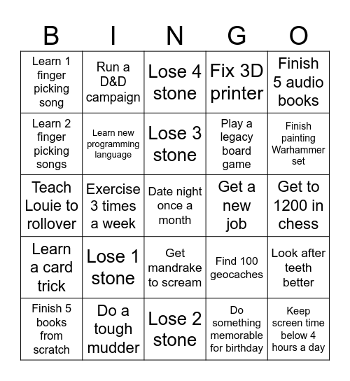 2025 Goals Bingo Card