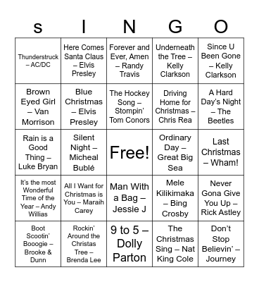Eastley Xmas Singo Bingo Card