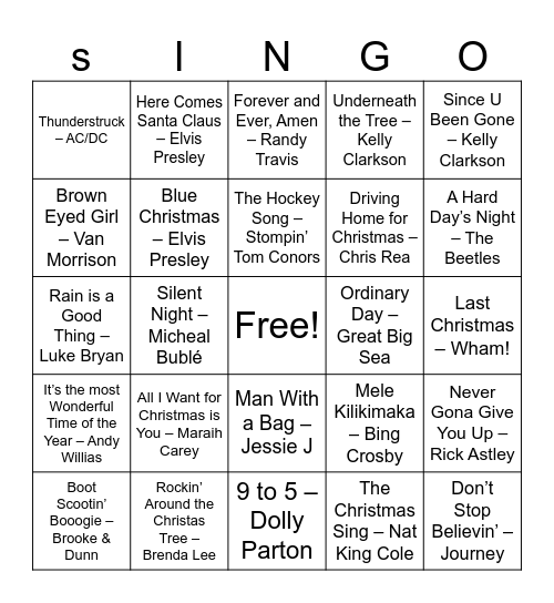 Eastley Xmas Singo Bingo Card