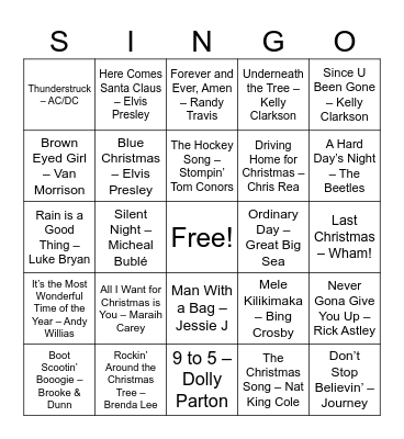 Eastley Xmas Singo Bingo Card
