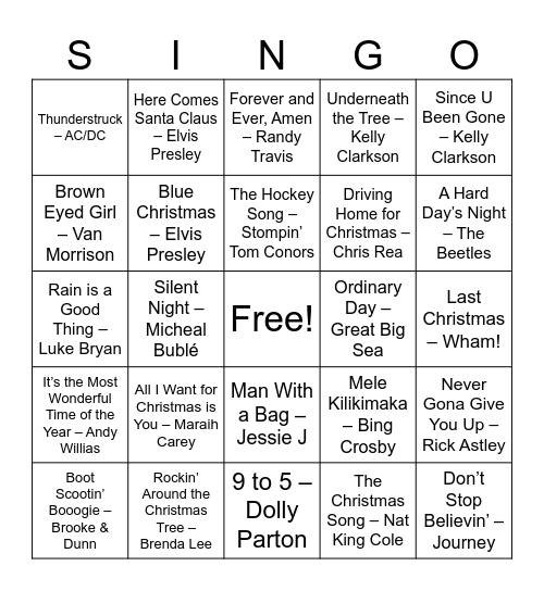 Eastley Xmas Singo Bingo Card