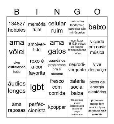 o quão parecido você é com o tiel? Bingo Card