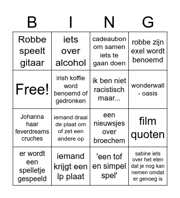 Kerst met janssens Bingo Card