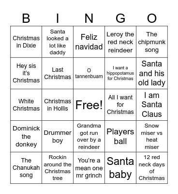 Christmas bingo Card