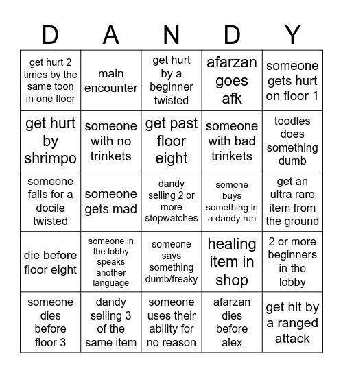 cringo bingo dandy's world special bingo Card