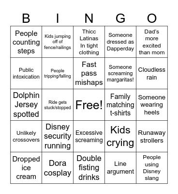 Epcot Fam bingo Card
