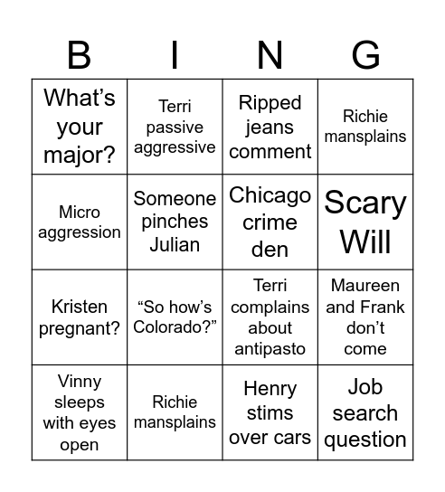 Migliaccio Christmas Bingo Card