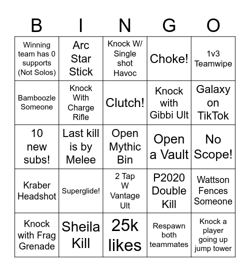 Apex Customs (Apex Coin Giveaway) Bingo Card