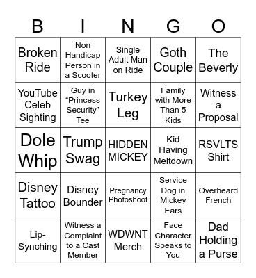 Disney Bingo Card