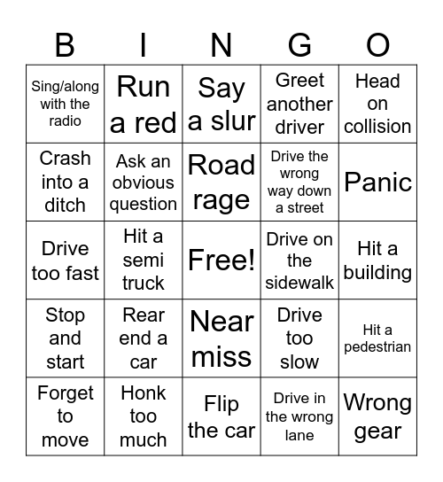 Drinking and Driving (video game) Bingo Card