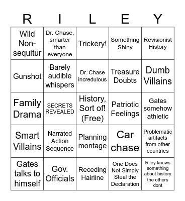 National Treasure Bingo! Bingo Card