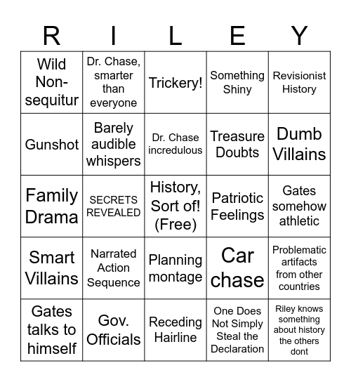 National Treasure Bingo! Bingo Card