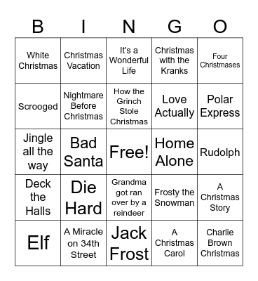 Christmas Movie Bingo Card