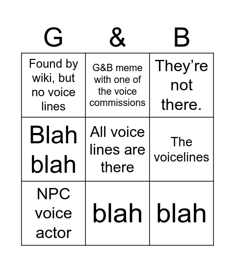 G&B Fiverr Voice Actor bingo Card