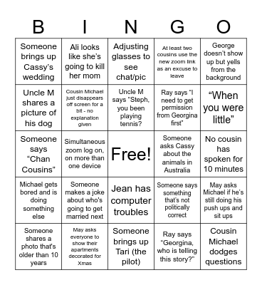 Family Bingo 2024 Bingo Card