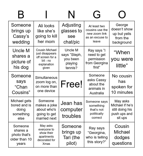 Family Bingo 2024 Bingo Card
