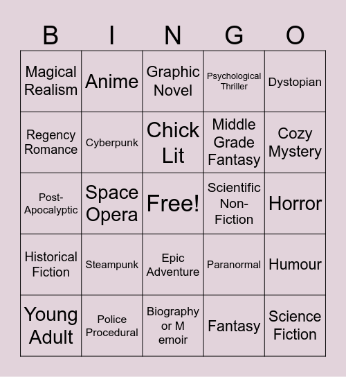 Genre Bingo 2025 Bingo Card