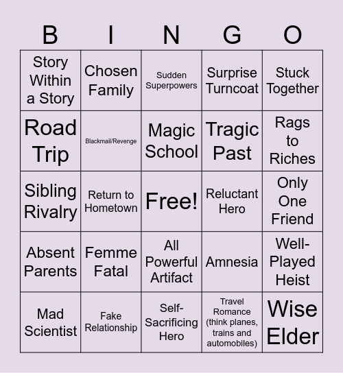 Trope Bingo 2025 Bingo Card