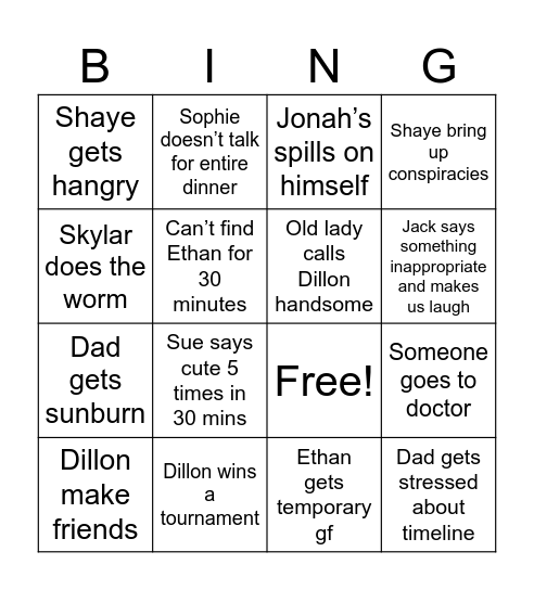 Cruise Bingo Card