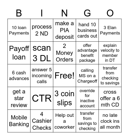 CLCU Teller Bingo Card