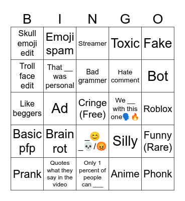 yt shorts bingo Card