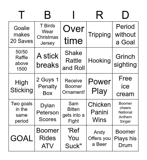 TBirds Christmas Bingo Card