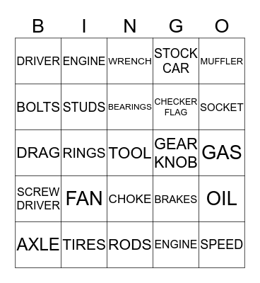NASCAR  BINGO Card
