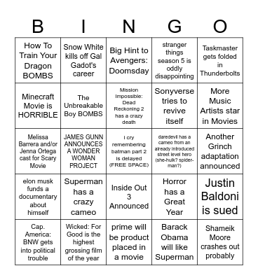 2025 FILM PREDICTIONS Bingo Card