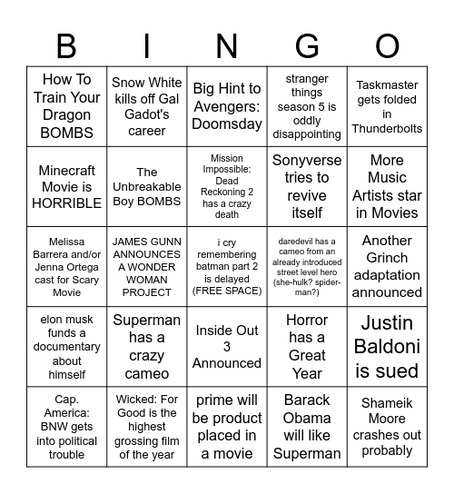 2025 FILM PREDICTIONS Bingo Card