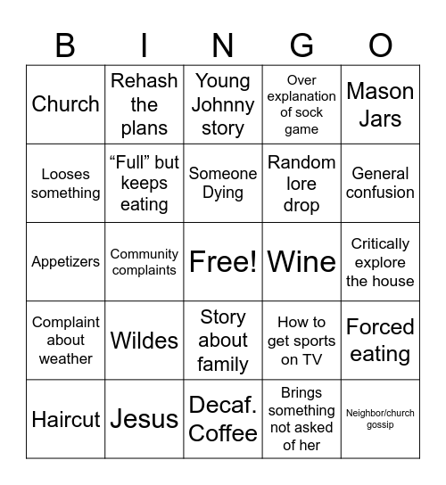 Nanny and Papa Bingo Card