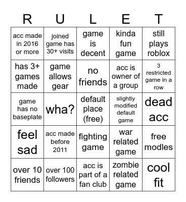 place roulette bingo Card