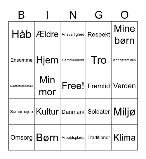 Nytårstale bingo 2024 Bingo Card