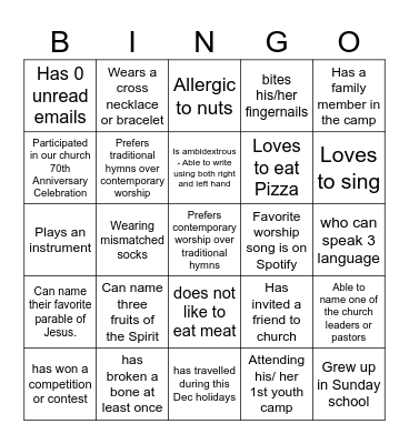 Joynonia Session 1 - Fellowship Bingo Card
