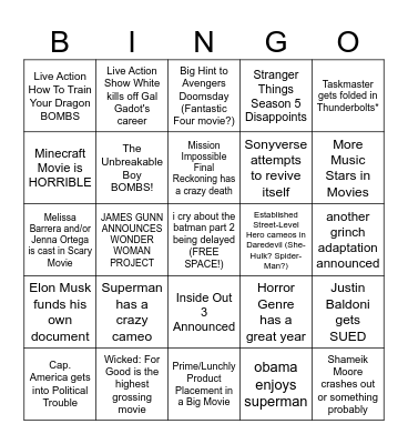 2025 FILM INDUSTRY PREDICTIONS Bingo Card