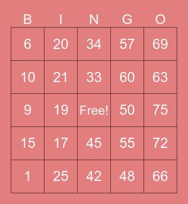 LUCKY BINGO CARD Bingo Card