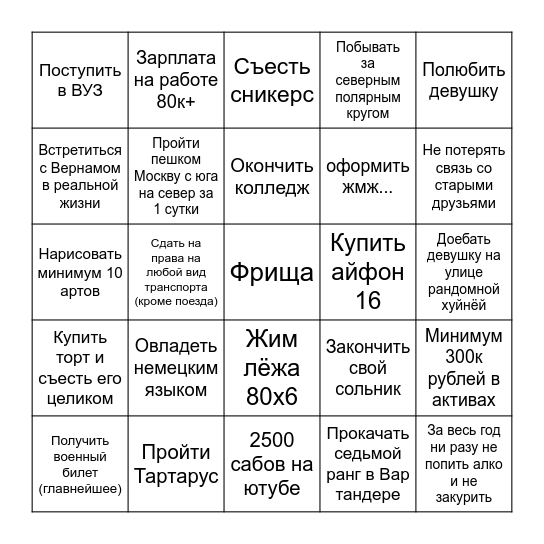 Бинго 2025 Bingo Card