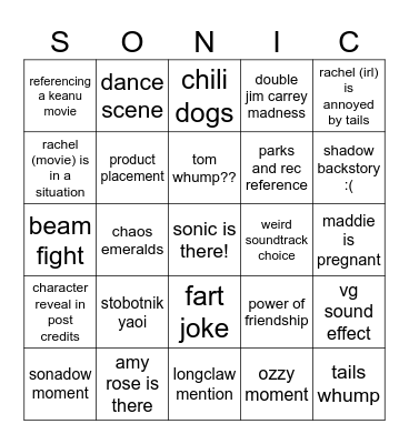 the sonic 3 incredible bingo 2005 Bingo Card