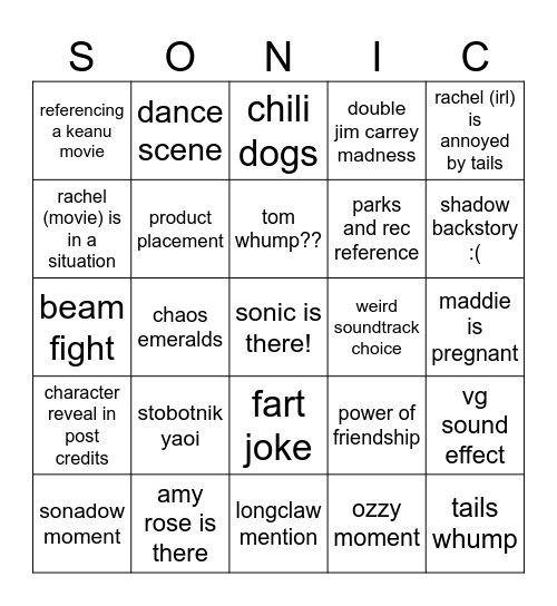 the sonic 3 incredible bingo 2005 Bingo Card