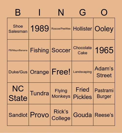 Doug’s 60th Birthday Bingo Card