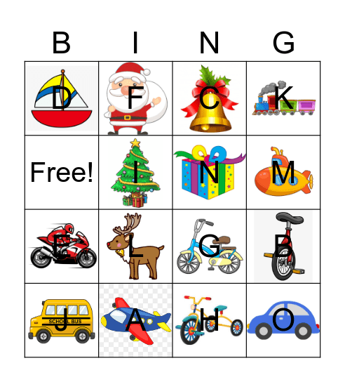THE CHRISTMAS AND VEHICLES Bingo Card