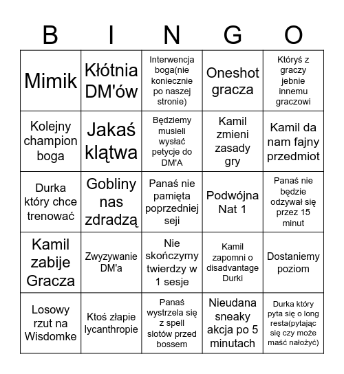 Bingo Sesji 25 Bingo Card