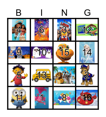 CARTOON CHARACTERS Bingo Card
