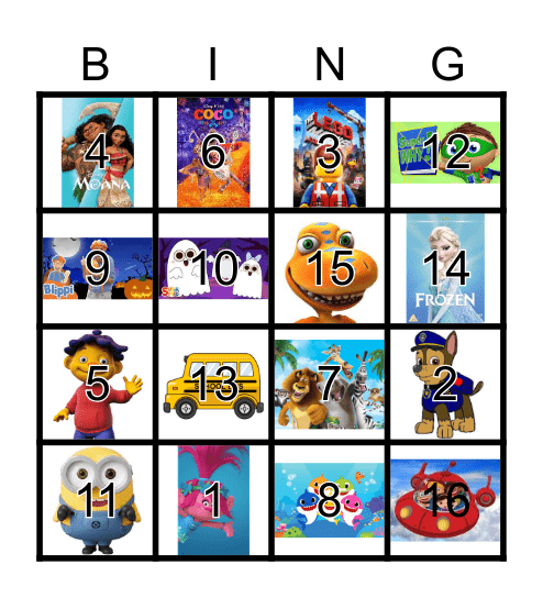 CARTOON CHARACTERS Bingo Card
