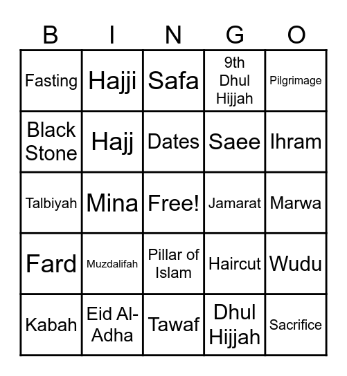Hajj Bingo Card