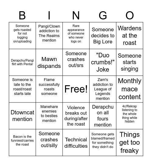 Roast of Lifesteal 2 Bingo Card